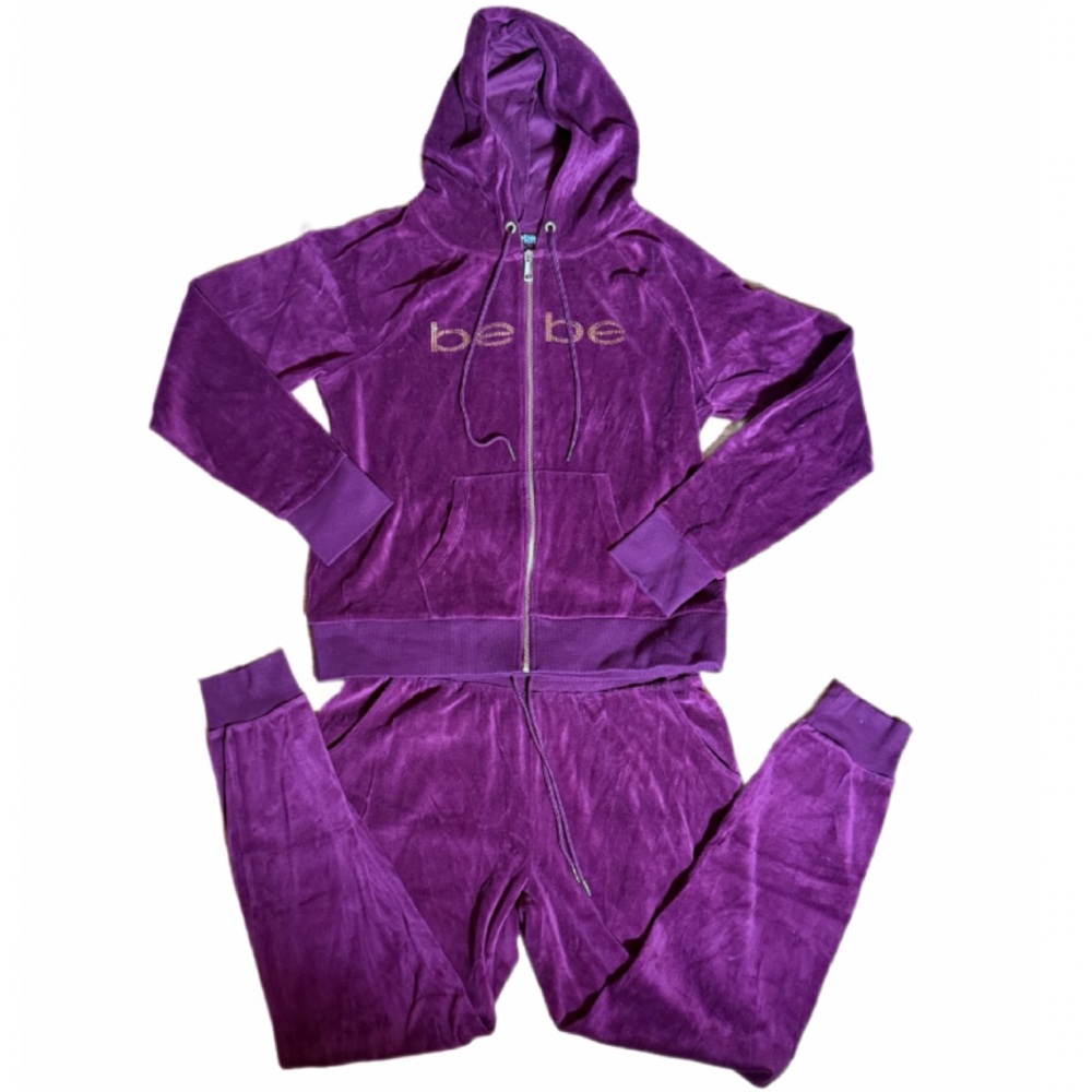 Vintage Y2K Bebe Sport Velour Tracksuit Purple Rhinestone Logo Jacket XL Pants L